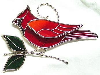 Cardinal Suncatcher Made from Real Stained Glass- Silver Finish