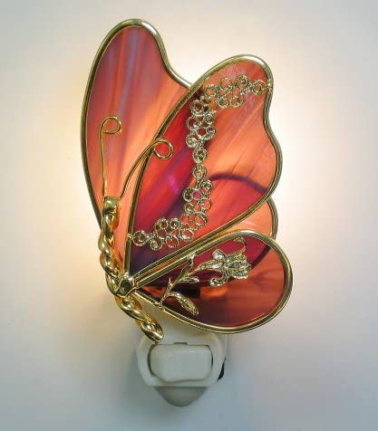 Butterfly Night Light - Purple/Mauve made from Real Stained Glass