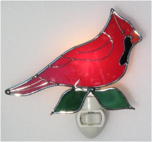 Red Cardinal Bird Night Light made from Real Stained Glass
