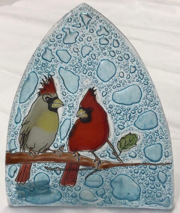 Cardinal Couple Night Light made from Recycled Glass