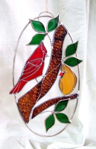 Cardinal Couple on an Oval Ring