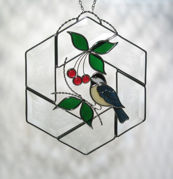 Chickadee on Beveled Hexagon