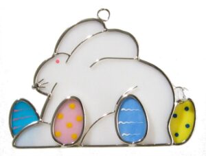 White Bunny with 4 Painted Eggs Suncatcher
