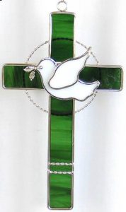 Stained Glass Dove Cross - Green