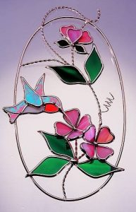 Hummingbird and Flowers on an Oval Ring