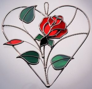 Red Rose on Wire Heart Ring