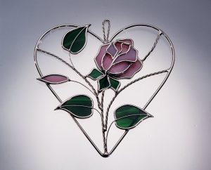 Pink Rose on Wire Heart Ring
