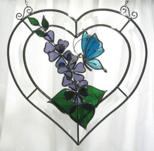 Butterfly Stained and Beveled Glass Heart