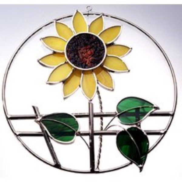 Sunflower Stained Glass Flower mounted on an 8” ring