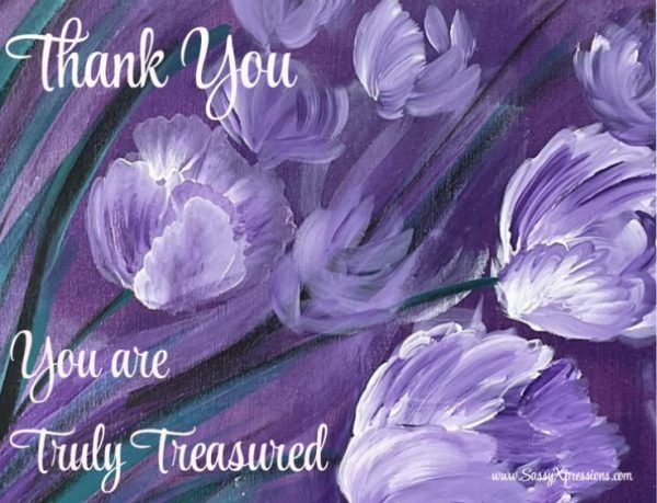 Thank You - You are Truly Treasured Purple and White Tulip Refrigerator Magnet Magnetic Greeting Card