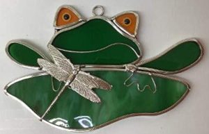 Stained Glass Frog with Dragonfly Suncatcher
