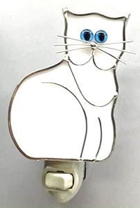White Kitten Cat Night Light with Bllue Eyes