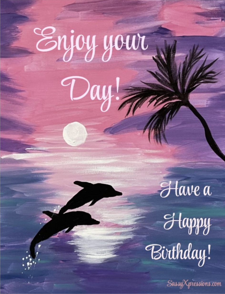 Sunset Dolphins Happy Birthday Magnet Magnetic Greeting Card
