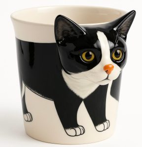 Tuxedo Cat Head Handle on Mug, Planter or Desk Caddy