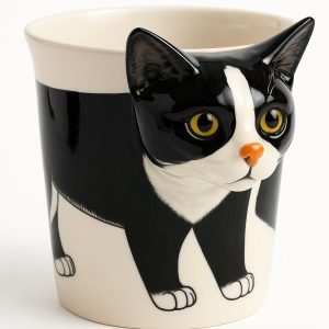 Tuxedo Cat Head Handle on Mug, Planter or Desk Caddy