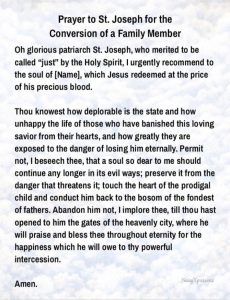 Prayer to St Joseph for Conversion of Family Member