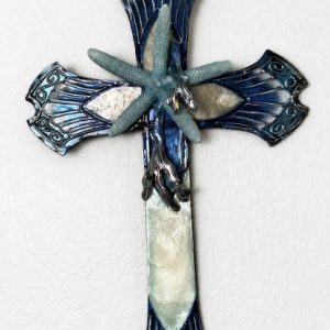 A1A Large Blue Starfish and Metal Wall Cross